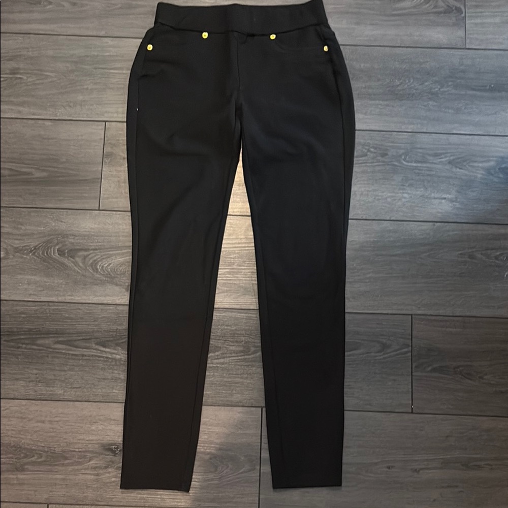 Michael Kors Chic Black Stretchy Pants with Gold Accents